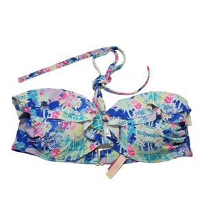 VICTORIA'S SECRET Women's BRIGHT PATTERNED Key Hole Neck Tie Swim Top 34D Boho
